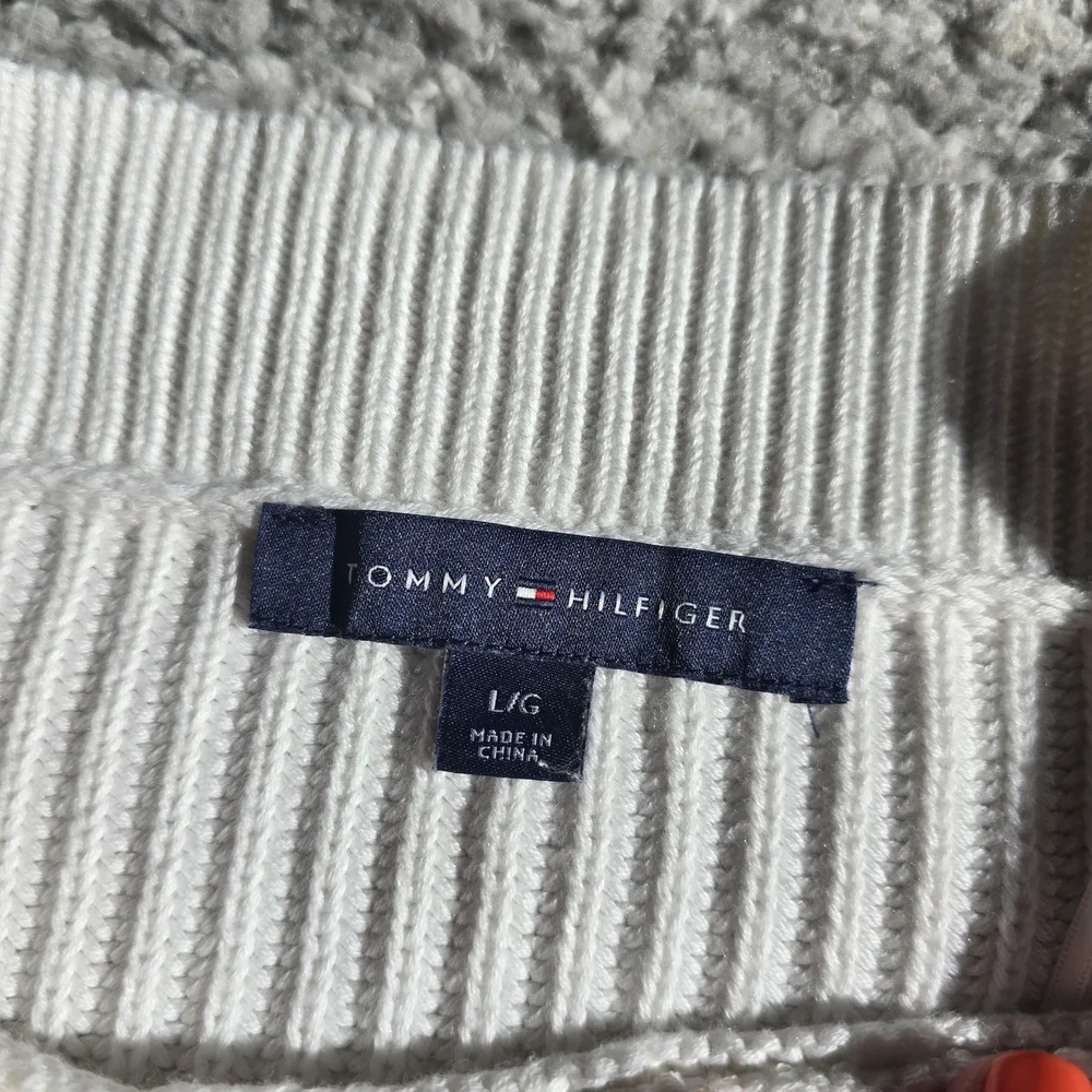 Tommy Hilfiger Y2K White Cable Knit Sweater, Size Large